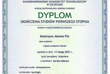 Katarzyna Flis - dyplom ukończenia studiów